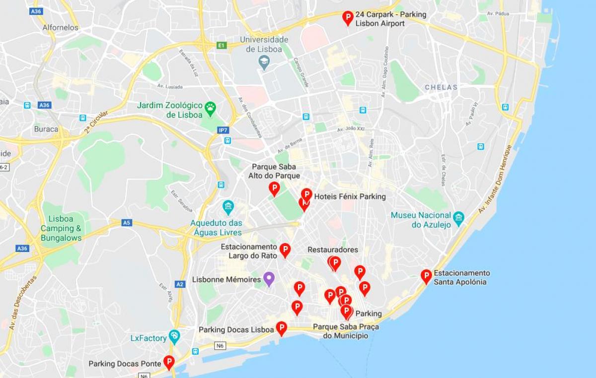 地図リスボンの駐車場 