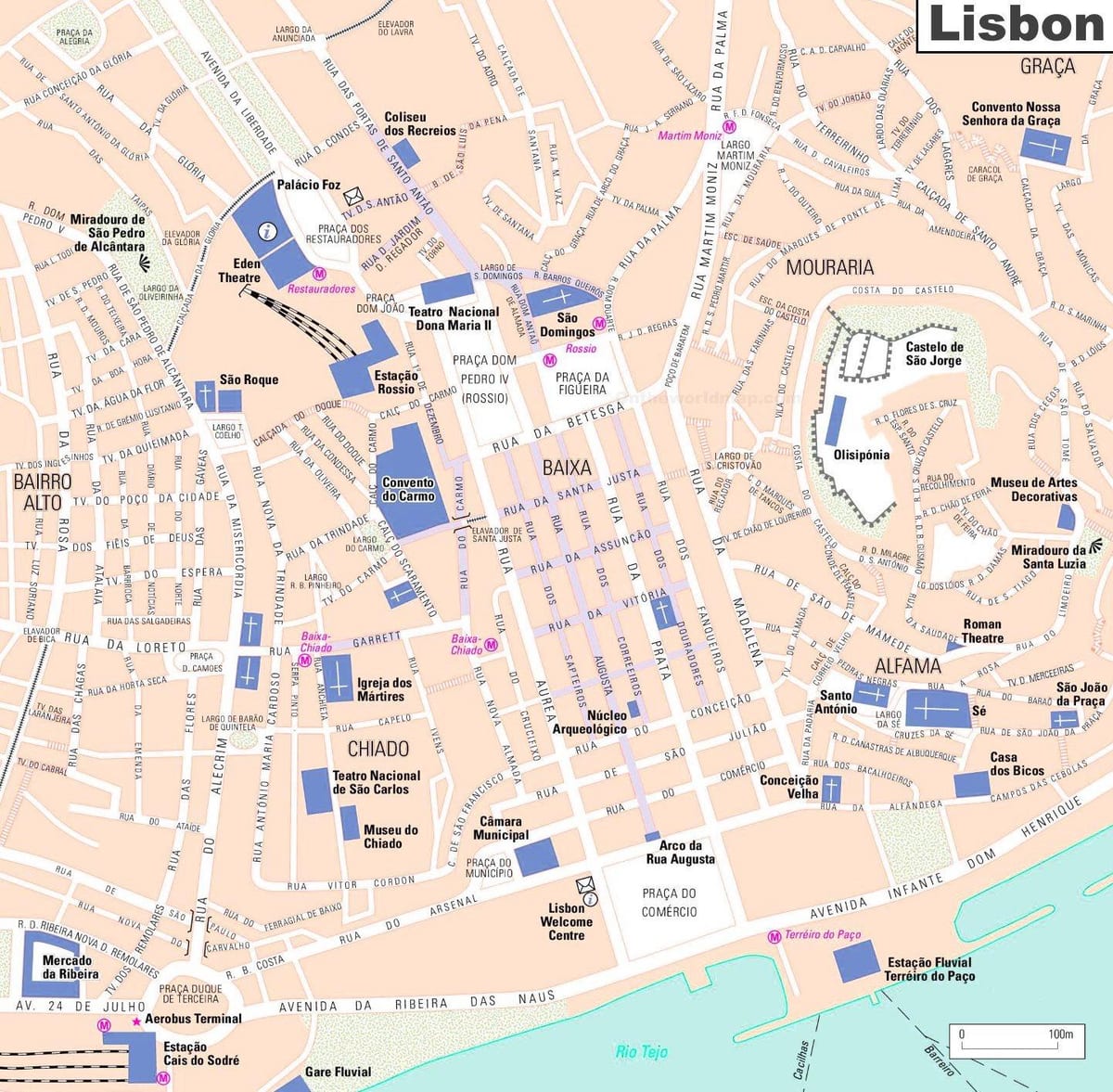リスボンののトップの見所地図