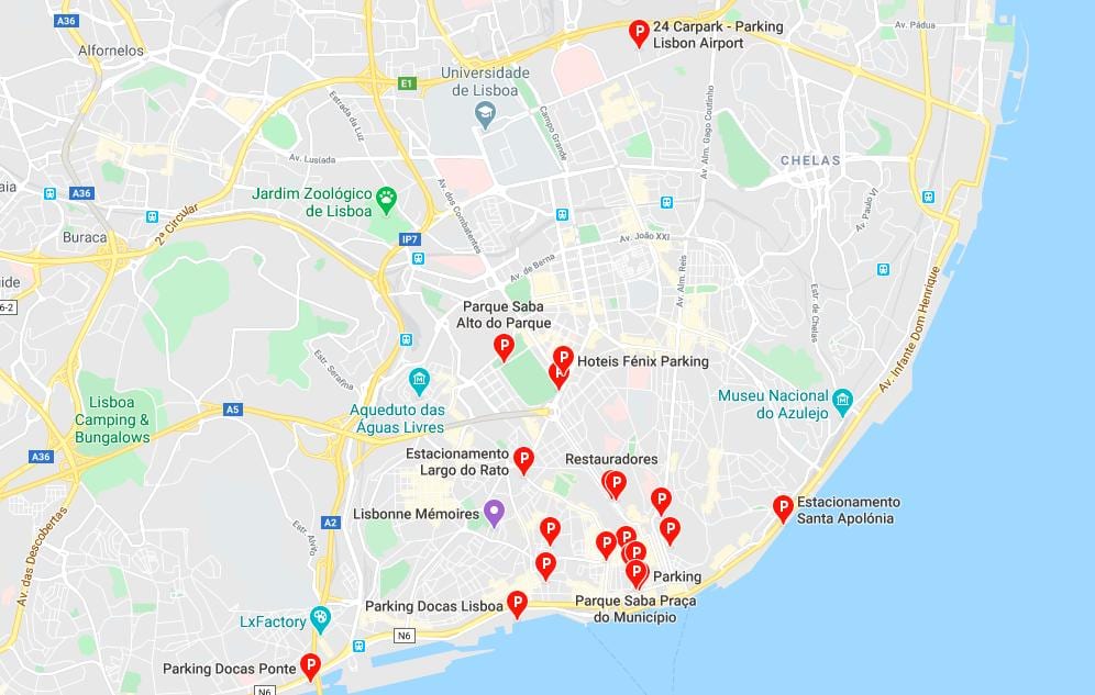 地図リスボンの駐車場