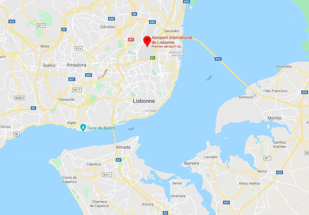 リスボン空港の位置地図