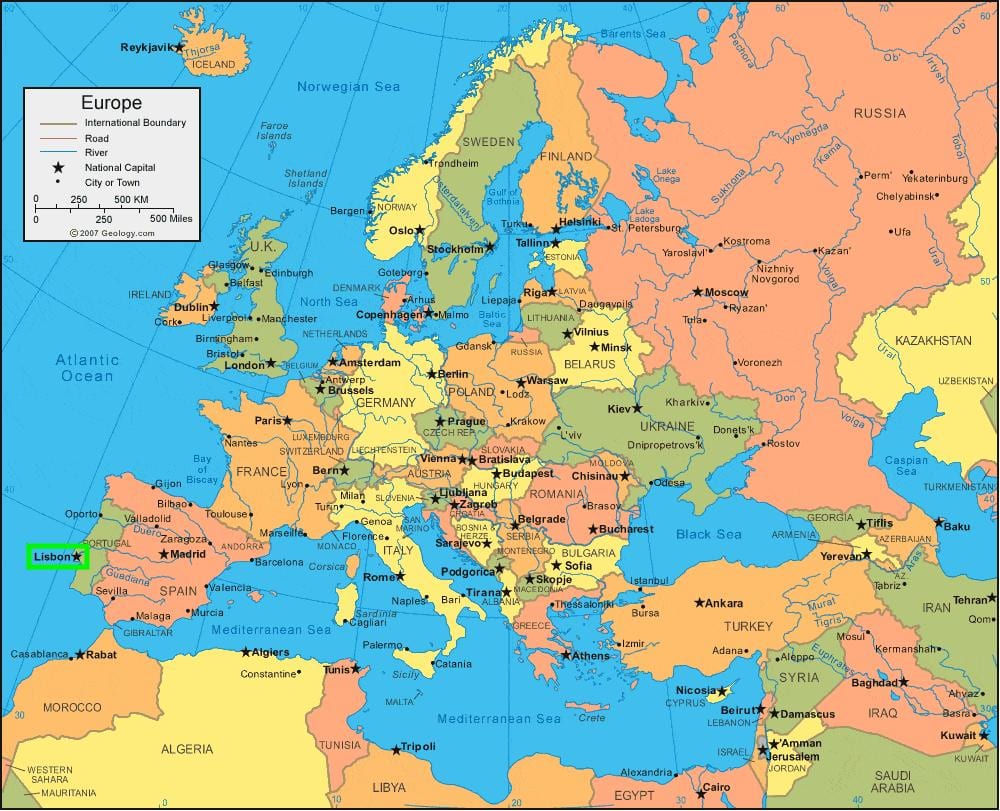 リスボンポルトガルの地図欧州