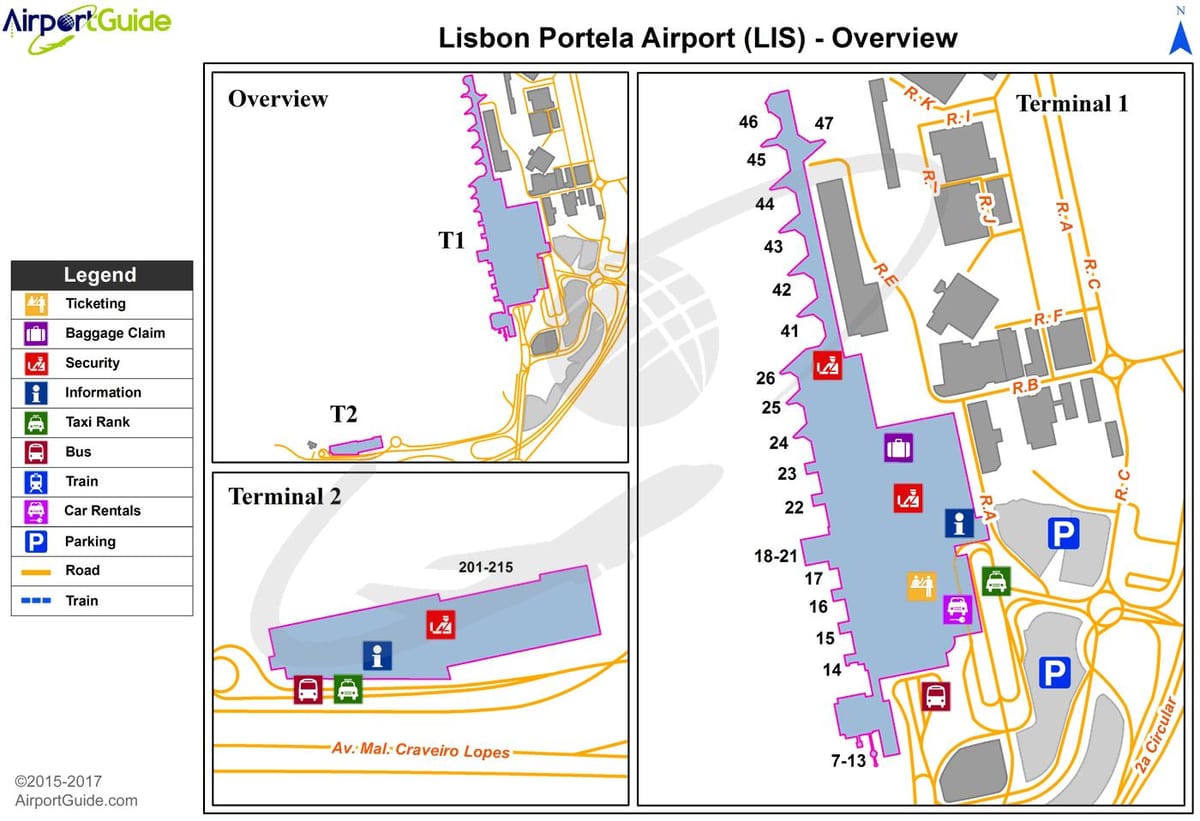リスボン空港の端末の地図
