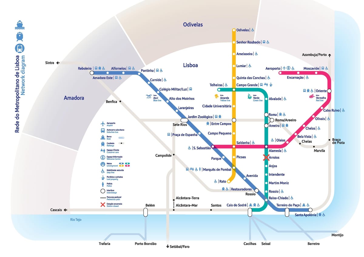 リスボン鉄道の地図