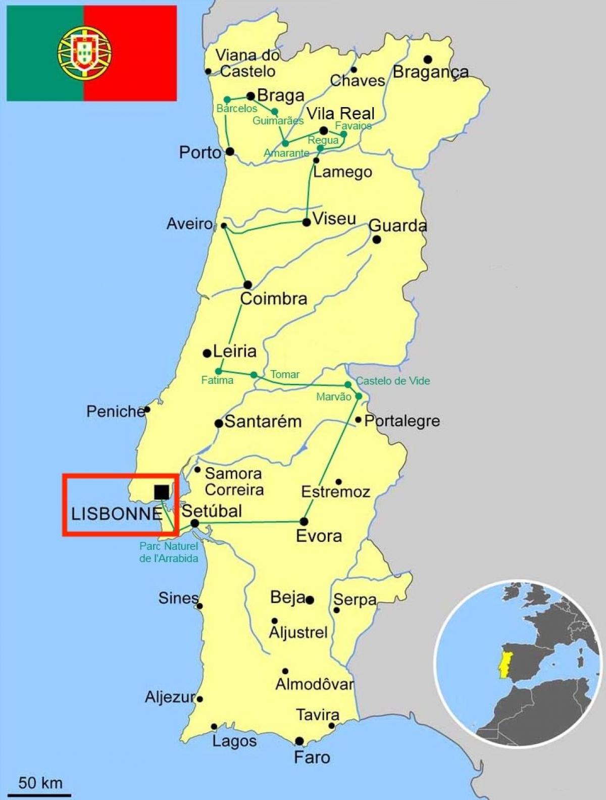 リスボンポルトガルの地図