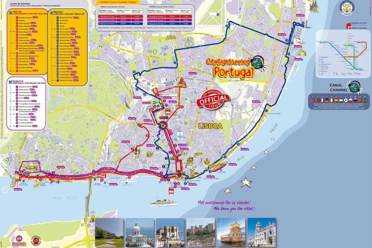 リスボン観光バスの地図