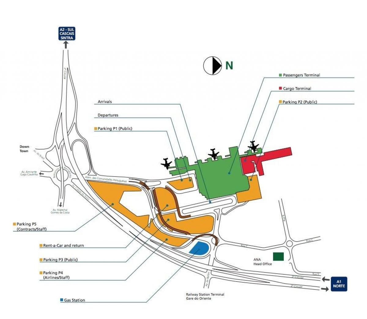 リスボン空港の端末の地図
