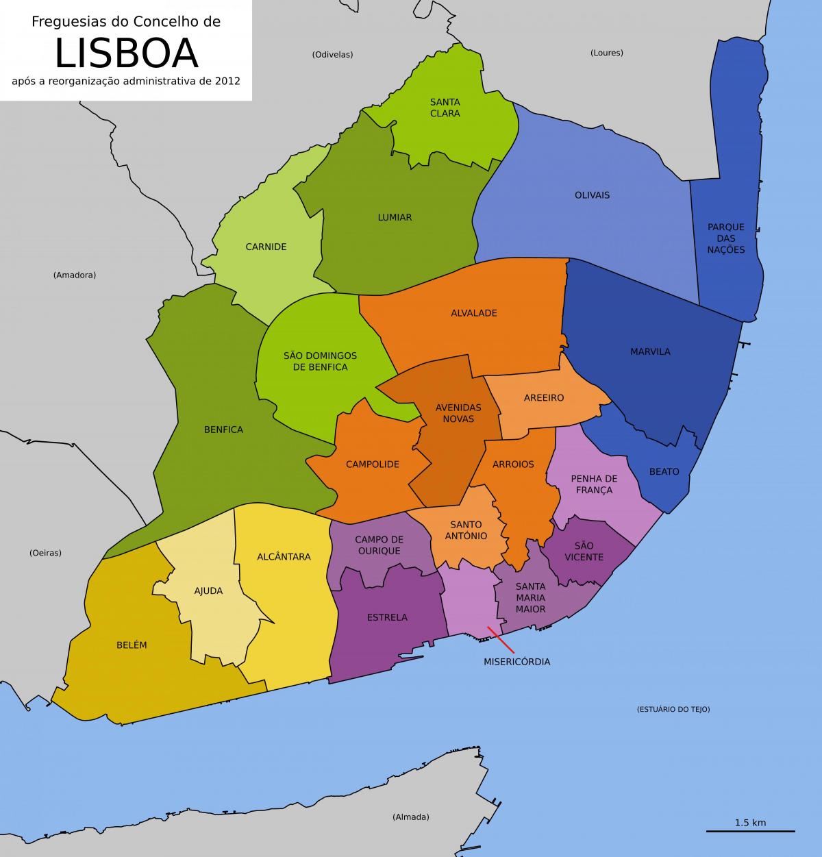 地図のリスボンポルトガル地区