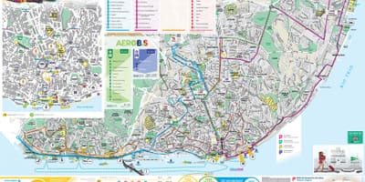 黄色のバスツアーリスボンの地図